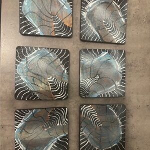 Hand Painted One of a Kind Artistic Coaster Set with Abstract Design